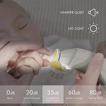 Baby Nail Trimmer Electric, ANGELBLISS Baby Nail Clippers with Grinding Cover and LED Light, Baby Nail File Kit for Newborn Infant Toddler or Adults Toes Fingernails, Included 5 Grinding Heads (Beige)