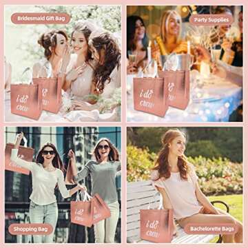 ZOETOOL Bridemaids Gift Bags I DO Crew Bridesmaid Bags Set of 8 Bachelorette Party Bags Rose Gold Gift Bag for Wedding Day Bridal Shower Team Bride Bachelorette Party Favors Goodie Gift Bags