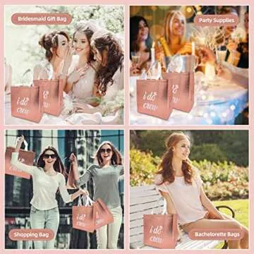 ZOETOOL Bridemaids Gift Bags I DO Crew Bridesmaid Bags Set of 8 Bachelorette Party Bags Rose Gold Gift Bag for Wedding Day Bridal Shower Team Bride Bachelorette Party Favors Goodie Gift Bags