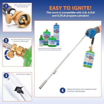 Flame King YSNPQ810CGA Propane Torch Weed Burner with Integrated Lighter, Silver