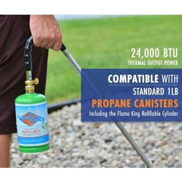 Flame King YSNPQ810CGA Propane Torch Weed Burner with Integrated Lighter, Silver