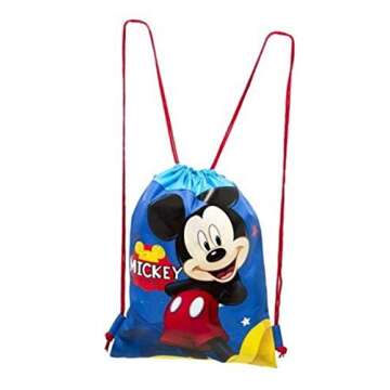Disney Mickey and Minnie Mouse Drawstring Backpacks Plus Lanyards with Detachable Coin Purse and Autograph Books (Set of 6) (Pink Blue)