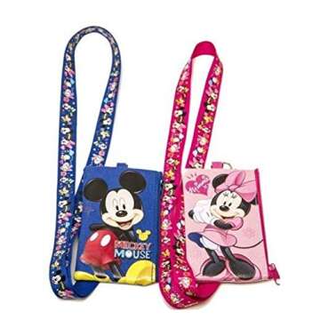 Disney Mickey and Minnie Mouse Drawstring Backpacks Plus Lanyards with Detachable Coin Purse and Autograph Books (Set of 6) (Pink Blue)