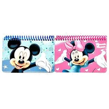 Disney Mickey and Minnie Mouse Drawstring Backpacks Plus Lanyards with Detachable Coin Purse and Autograph Books (Set of 6) (Pink Blue)