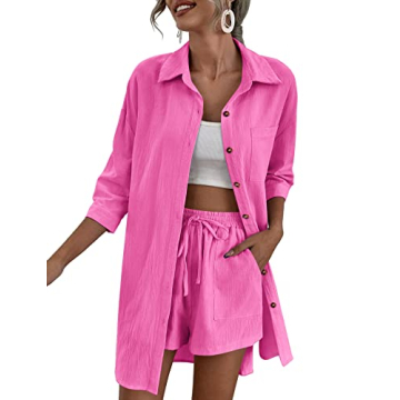 Zeagoo Women’s Chic Summer Lounge Tracksuit in Rose Red