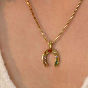 CASOLVX 18k Plated Gold Horseshoe Necklaces Lucky Horseshoe Necklace Delicate Gold Necklace Tiny Horseshoe Necklace Jewelry for Women, standard