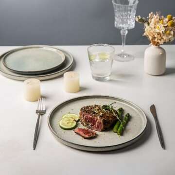 AmorArc Stoneware Dinnerware Sets,Round Reactive Glaze Ceramic Plates and Bowls Sets,Highly Chip and Crack Resistant | Dishwasher & Microwave Safe,Service for 8 Dishes Set (24pc)