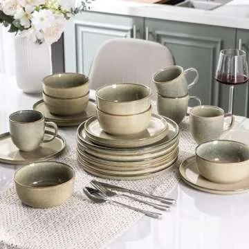 AmorArc Stoneware Dinnerware Sets,Round Reactive Glaze Ceramic Plates and Bowls Sets,Highly Chip and Crack Resistant | Dishwasher & Microwave Safe,Service for 8 Dishes Set (24pc)