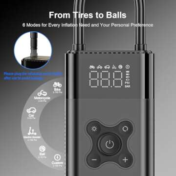 ZSX Tire Inflator Portable Air Compressor, 150 PSI Air Pump for Car, Electric Bike Pump with Digital Tire Pressure Gauge, Portable Tire Inflator for Compact Car, Electric Motorcycle, Bike, Black