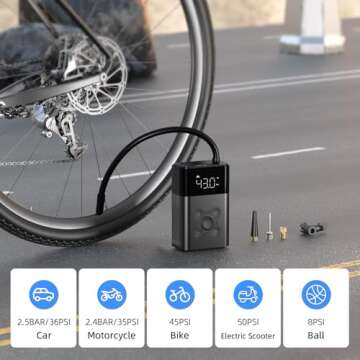 ZSX Tire Inflator Portable Air Compressor, 150 PSI Air Pump for Car, Electric Bike Pump with Digital Tire Pressure Gauge, Portable Tire Inflator for Compact Car, Electric Motorcycle, Bike, Black