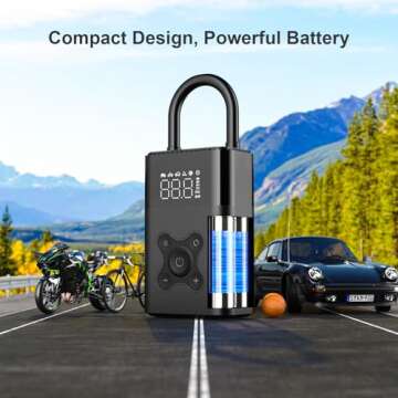 ZSX Tire Inflator Portable Air Compressor, 150 PSI Air Pump for Car, Electric Bike Pump with Digital Tire Pressure Gauge, Portable Tire Inflator for Compact Car, Electric Motorcycle, Bike, Black