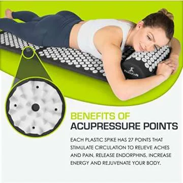 ProsourceFit Acupressure Mat and Pillow Set for Back/Neck Pain Relief and Muscle Relaxation, XL - Black/White