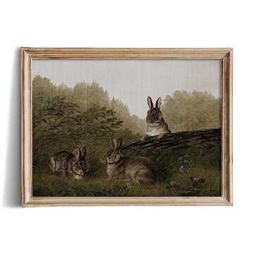 Farmhouse Landscape Forest Pictures Bedroom - Art Deco Wall Art for Kitchen - 11 x 14 Art Prints- Rustic Vintage Decor for Living Room - Antique French Poster - Rabbit Cute Animal Moody Oil Painting