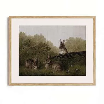 Farmhouse Landscape Forest Pictures Bedroom - Art Deco Wall Art for Kitchen - 11 x 14 Art Prints- Rustic Vintage Decor for Living Room - Antique French Poster - Rabbit Cute Animal Moody Oil Painting