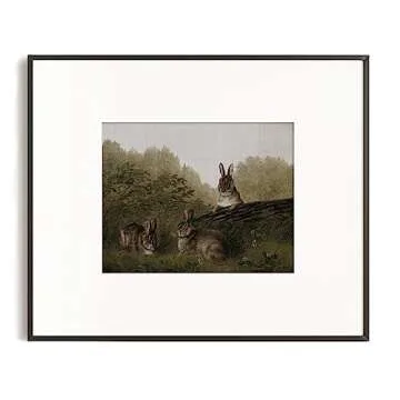 Farmhouse Landscape Forest Pictures Bedroom - Art Deco Wall Art for Kitchen - 11 x 14 Art Prints- Rustic Vintage Decor for Living Room - Antique French Poster - Rabbit Cute Animal Moody Oil Painting