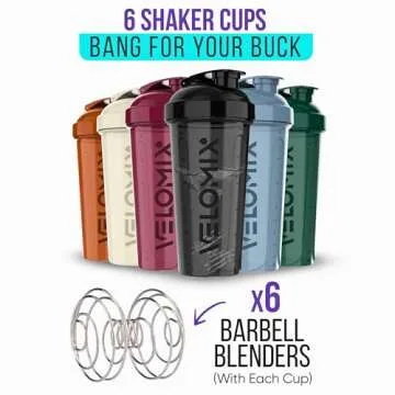 VELOMIX -6 PACK- Shaker Cups for Protein Shakes 28 oz - 6x Wire Whisk | Leak Proof Protein Shaker Bottle for Protein Shakes, Shaker Bottle Pack for Pre & Post Workout, Shaker Cup, Shaker Bottle Cups