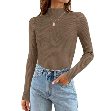 ZESICA Women's Fall Long Sleeve Turtleneck T Shirt Ribbed Knit Sweater Slim Fit Basic Casual Tee Top...