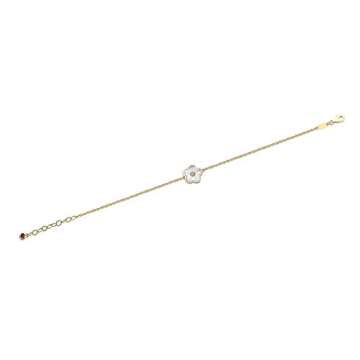 Lavari Jewelers Mother of Pearl Flower Bracelet for Women in 925 Sterling Silver with Yellow Gold Pl...