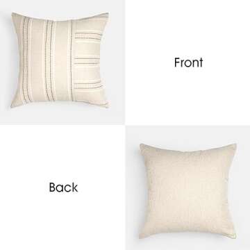 AELS 18x18 Decorative Farmhouse Linen Throw Pillow Covers, Boho Textured Pillow Case, Set of 2, Beige with White & Brown Stripe Patchwork Cushion Cover for Sofa Couch Living Room (Cover ONLY)