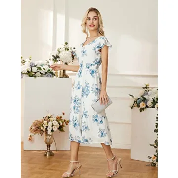 Elegant Summer Floral V Neck Ruffle Sleeve Dress