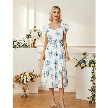 Elegant Summer Floral V Neck Ruffle Sleeve Dress