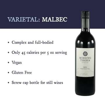 Missing Thorn Red Alcohol-Removed Malbec Wine by Aaron Pott - Sip Clean Non-alcoholic wine with Rich Black Cherry & Plum Notes - Low Sugar, Vegan, Gluten-Free