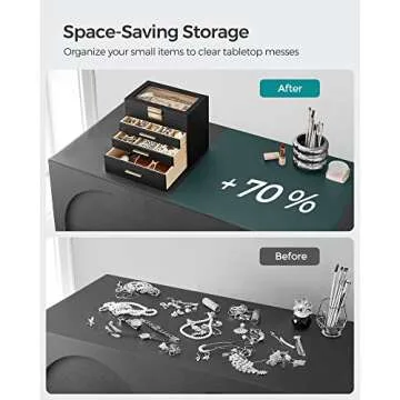 SONGMICS Jewelry Box with Glass Lid, 4-Layer Jewelry Organizer, 3 Drawers, for Sunglasses, Big Jewelry, Jewelry Storage, Modern Style, Graphite Black and Gold Color UJBC161B02