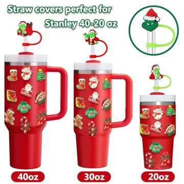 ZERCEJC 6 PCS Christmas Straw Cover Cap for Stanley Cup，Xmas Silicone Straw Toppers Cap Compatible with Stanley 30&40 Oz Tumbler，Reusable Straw Tips Lids for Stanley Cup Accessories