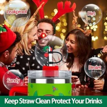 ZERCEJC 6 PCS Christmas Straw Cover Cap for Stanley Cup，Xmas Silicone Straw Toppers Cap Compatible with Stanley 30&40 Oz Tumbler，Reusable Straw Tips Lids for Stanley Cup Accessories