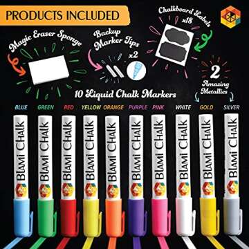 10Pack Erasable Liquid Chalk Markers with Extra Gold and Silver Colors, 6mm Reversible Tip Drawing Chalk Pens with Vibrant Color for Chalkboard Signs, Windows, Blackboards, Office School Supplies