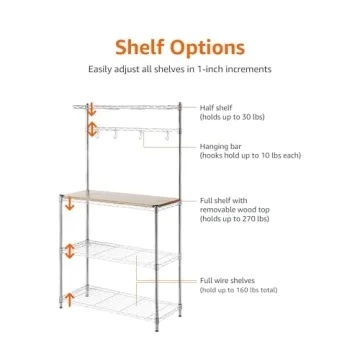 Amazon Basics 3-Tier Kitchen Bakers Rack Durable Storage