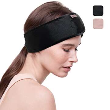 Kitsch Satin Headbands for Women - Sleeping Headband with Ponytail Holder | Frizz Free Satin Lined Headband for All Hair | Softer than Silk Headband for Sleeping | Satin Hair Band for Night Spa, Black