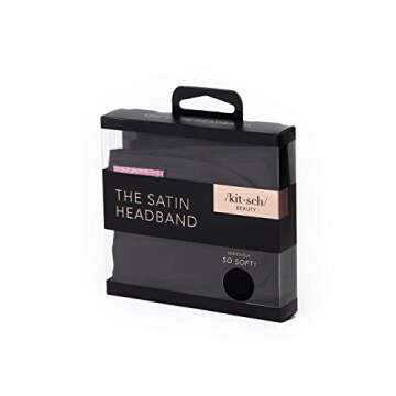 Kitsch Satin Headbands for Women - Sleeping Headband with Ponytail Holder | Frizz Free Satin Lined Headband for All Hair | Softer than Silk Headband for Sleeping | Satin Hair Band for Night Spa, Black