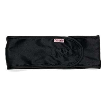 Kitsch Satin Headbands for Women - Sleeping Headband with Ponytail Holder | Frizz Free Satin Lined Headband for All Hair | Softer than Silk Headband for Sleeping | Satin Hair Band for Night Spa, Black