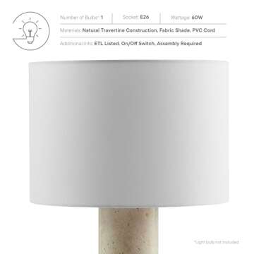 Modway Zenith Travertine Stone Pillar Table Lamp in Travertine