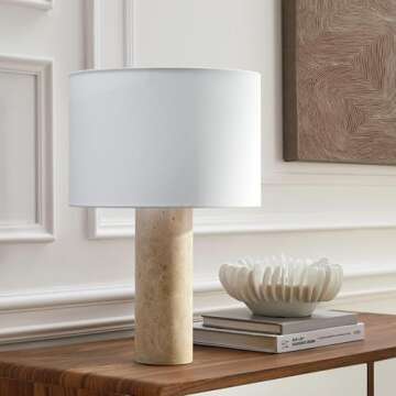 Modway Zenith Travertine Stone Pillar Table Lamp in Travertine