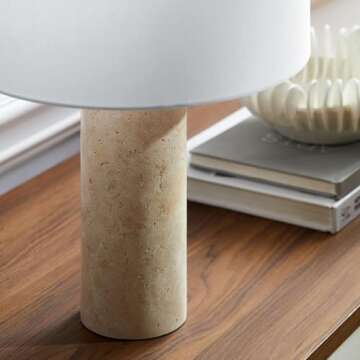 Modway Zenith Travertine Stone Pillar Table Lamp in Travertine
