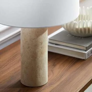 Modway Zenith Travertine Stone Pillar Table Lamp in Travertine