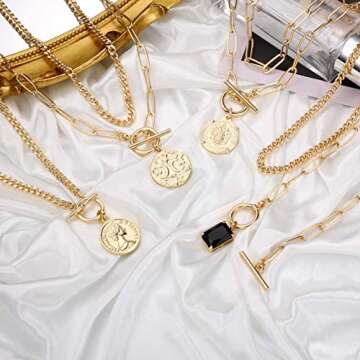 Yoosteel Layered Necklaces for Women, Vintage Medallion Necklace Retro Paperclip Chain Link Necklace Layered Coin Necklaces for Women