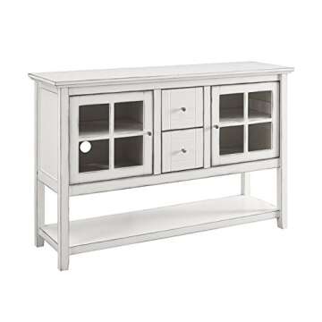 Walker Edison Charlotte Classic Glass Door Storage Buffet, 52 Inch, Antique White
