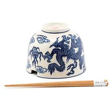 Happy Sales, Multi Purpose 5"D Ramen Udon Soba Pho Noodle Donburi Rice Tayo Bowl with Chopsticks (Bl...