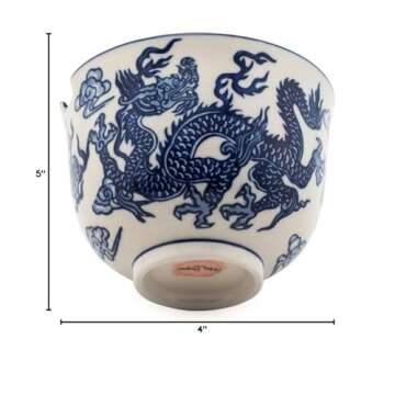 Happy Sales, Multi Purpose 5"D Ramen Udon Soba Pho Noodle Donburi Rice Tayo Bowl with Chopsticks (BlueDragon)