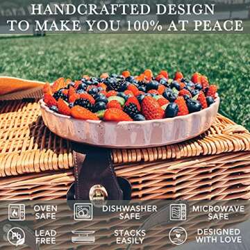 Mora Ceramic Tart Pan, 9.5 Inch Large Porcelain Baking Dish for Tarts, Quiche, Pie, Flan etc. Fluted Ruffled Edge, Oven, Microwave, Freezer, and Dishwasher safe - Great Gift For Bakers - Chai