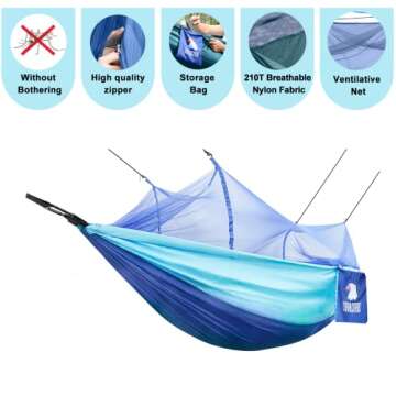 Covacure Camping Hammock with Net - Lightweight Hammock with 2 Tree Straps, Portable Hammocks for Indoor, Outdoor, Hiking, Camping, Backpacking, Travel, Backyard