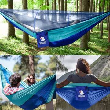 Covacure Camping Hammock with Net - Lightweight Hammock with 2 Tree Straps, Portable Hammocks for Indoor, Outdoor, Hiking, Camping, Backpacking, Travel, Backyard