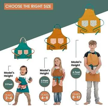 Kids Apron | Ocean Inspired Custom Kids Aprons for Cooking | Durable Cotton Apron for Kids w/Straps | Kids Painting Aprons (Tan, 8-12 yrs old)