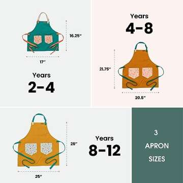 Kids Apron | Ocean Inspired Custom Kids Aprons for Cooking | Durable Cotton Apron for Kids w/Straps | Kids Painting Aprons (Tan, 8-12 yrs old)