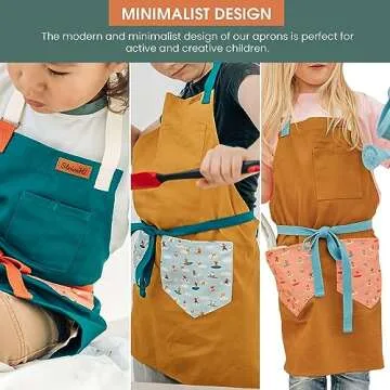 Kids Apron | Ocean Inspired Custom Kids Aprons for Cooking | Durable Cotton Apron for Kids w/Straps | Kids Painting Aprons (Tan, 8-12 yrs old)