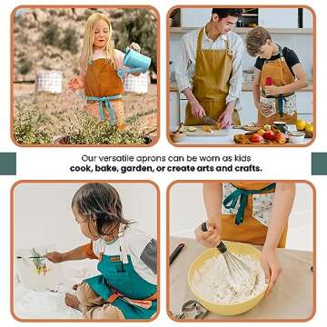Kids Apron | Ocean Inspired Custom Kids Aprons for Cooking | Durable Cotton Apron for Kids w/Straps | Kids Painting Aprons (Tan, 8-12 yrs old)