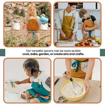 Kids Apron | Ocean Inspired Custom Kids Aprons for Cooking | Durable Cotton Apron for Kids w/Straps | Kids Painting Aprons (Tan, 8-12 yrs old)